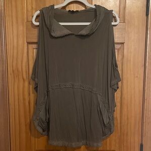 POL Chic Olive Cold Shoulder Hoodie Top Size M